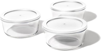 6-Piece Glass Food Storage Containers Set (3 Containers + 3 BPA-Free Lids) | 4-Cup, Leakproof | Microwave, Freezer, Oven & Dishwasher Safe | Ideal for Meal Prep & Pantry Organization, White