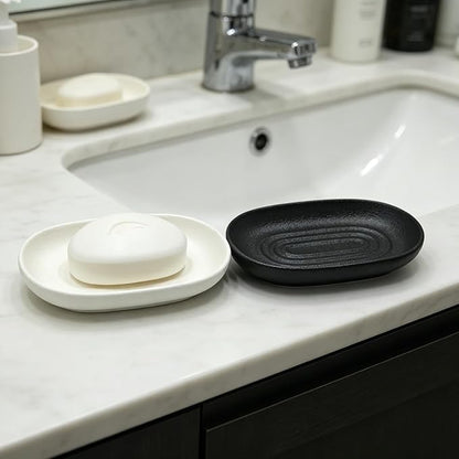 Ceramic Soap Dishes for Bar Soap- Matte White Textured Finish Bar Soap Holder for Bathroom Kitchen Sink & Shower - Easy to Clean Simple Oval Soap Dish Soap Tray for Soap Bars, Sponges, Jewelry