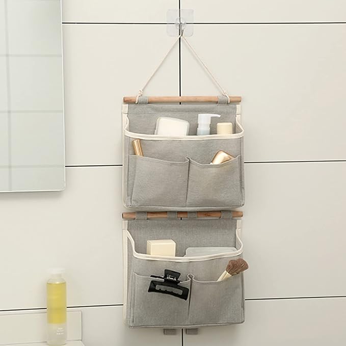 Wall Mount Hanging Storage Bags Linen Organizer with Sticky Hook for Kitchen Bedroom Office