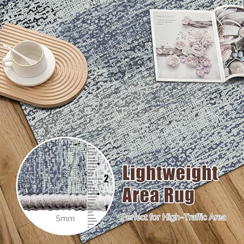 RUGSURE Washable Area Rug - 1/6 Thick - Stain & Water Resistant Non-Slip - Resistant Rug for Living Room, Bedroom, Nursery, Pet & Child Friendly, Vintage Charm Area Rugs (Grey+LightTeal, 4' x 6') - Image 6