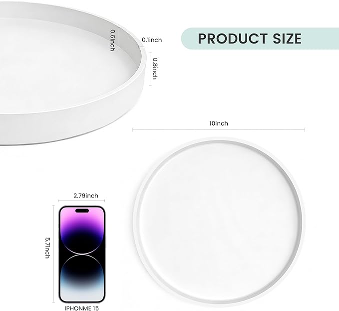 1 Pack 10" Bathroom and Vanity Tray, ABS Bathroom Counter Organizer, Coffee Table Decor for Perfume, Candles, Keys &More. Kitchen Countertop Organizer, Decorative Tray Soap Holder, White