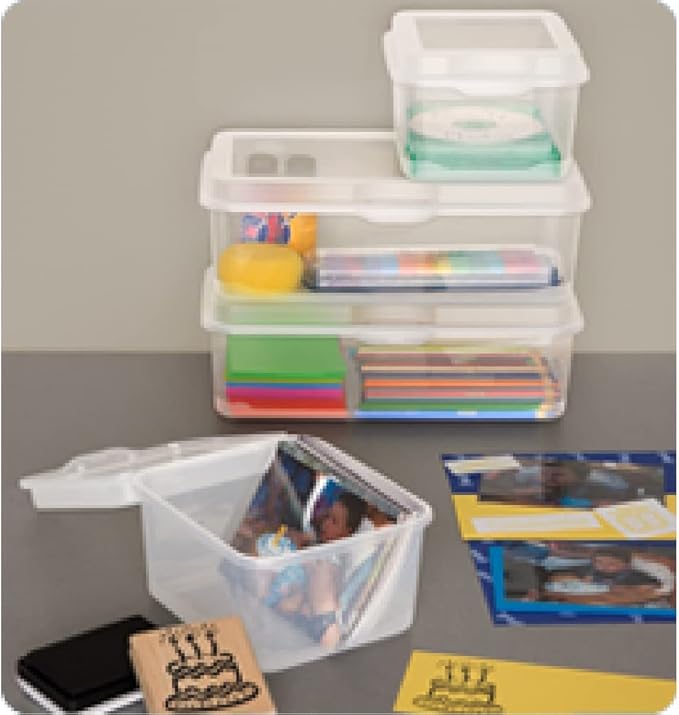 Sterilite FlipTop, Stackable Small Storage Bin with Hinging Lid, Plastic Container to Organize Desk at Home, Classroom, Office, Clear, 1-Pack
