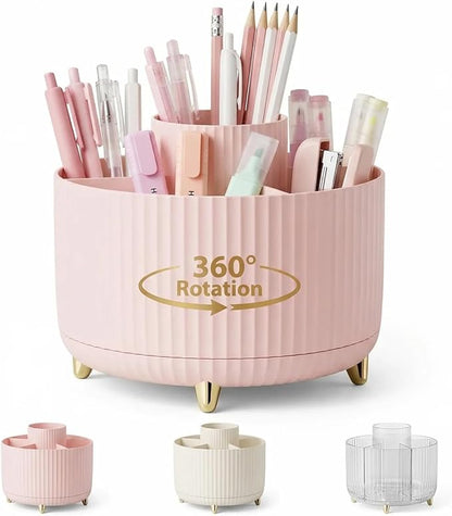 360 Degree Rotating Desktop Organizer,Makeup Brushes,Pencils,Desktop Stationery Storage Rotating Rack,Premium Plastic Organizer For Office,School And Home (Pink)