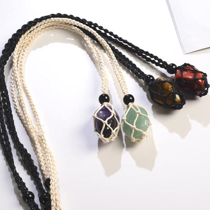 12 PCS Crystal Cage Necklace Holder Cord Empty Stone Holder Replacement Hand-Woven Necklace Cord with Adjustable Length