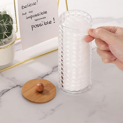 Tecbeauty Cotton Pads Holder Bathroom Storage Makeup Removers Pads Organizer, Clear Containers with Wood Lid