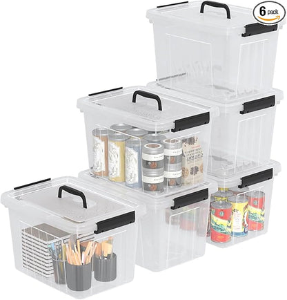 12 Quart Clear Storage Bins with Latching Lids, Stackable Plastic Containers with Handles for Organization, 6-Pack