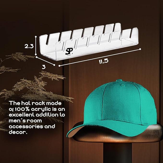 2-Pack No-Install Hat Stand Organizer for Baseball Caps – Clear Acrylic Cap Holder Rack Display, Stores 14 Hats, Space-Saving Baseball Cap Organizer for Closet or Shelf