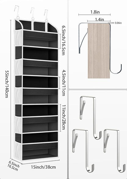 TAHAVICE 1 Pack Over The Door Storage Organizer with 5 Pockets 10 Mesh Side Pockets, 44 lbs Weight Capacity Door Hanging Organizers and Storage for Bedroom,Bathroom,Nursery,Pantry,Dorm(Black)