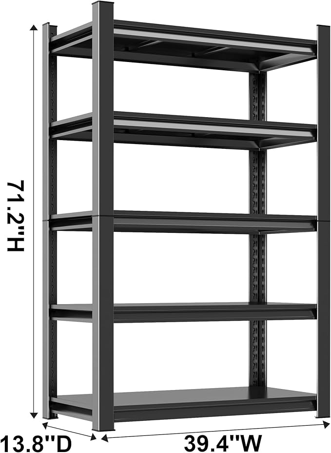 39.4 'Wide 5 Tier Metal Shelving Unit, Heavy Duty Kitchen Storage Shelves, Adjustable Bakers Rack & Pantry Shelf Organizer for Microwave Stand, Storage for Kitchen - 39.4"W x 13.8"D x 71.2"H