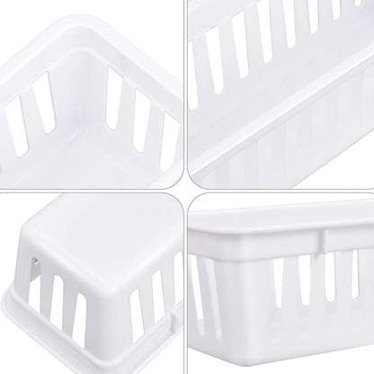 Domensi 24 Pack Slim Plastic Storage Baskets Tray for Organizing 10.25x3.25x2.5 Inch Small Narrow Storage Bins Stackable Drawer Pencil Trays Holder for Desk Garage Cabinet Container (White)