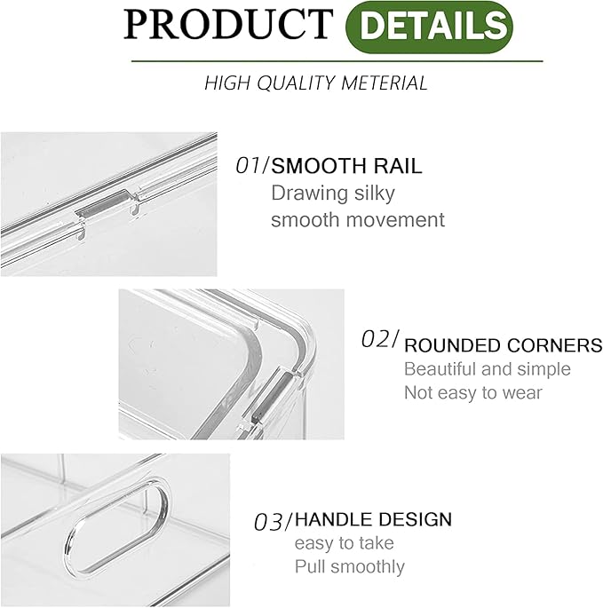 bealy 3 Pack Fridge Organizer and Storage,Clear Storge Bins with Pull-out Drawer, Fridge Drawers Clear Stackable Storage Drawer Containers for Freezer, Refrigerator, Pantry, Kitchen