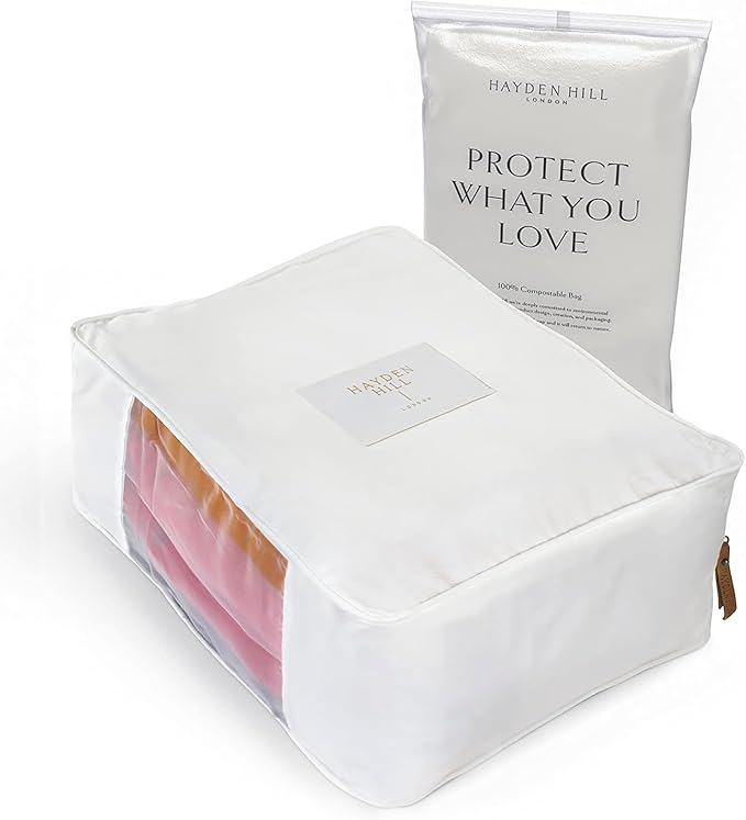 Hayden Hill Luxury Organic Cotton Sweater Storage Bag - Fits 4 Fine Knits - 15 Inch - Breathable Moth Proof Clothes Storage For Cashmere - Garment Organizer For Closet - Certified Carbon Neutral