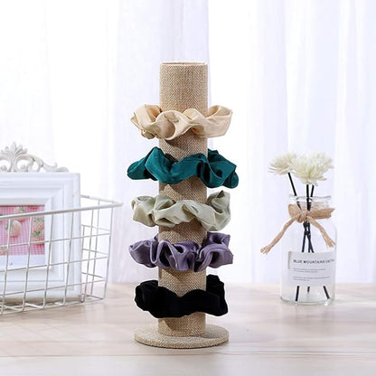 GSHLLO Vertical Tower Hair Tie Scrunchie Organizer Holder Bracelet Display Stand Holder Rack Yellow Linen