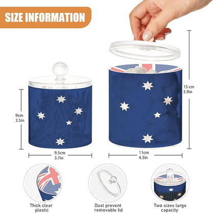DOMIKING Australia Flag 2 Pack Bathroom Canisters Cotton Swab Holder Dispenser Plastic Cotton Ball Jar Acrylic Storage Containers for Cotton Swab Cotton Round Pads Cotton Ball