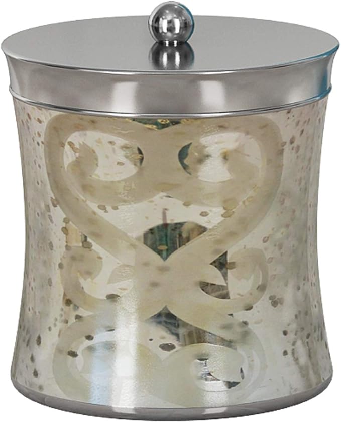 nu steel Mercury Glass Bathroom Vanity Countertop Storage Organizer Canister Jar for Cotton Swabs,Rounds,Balls,Makeup Sponges,Bath Salts-Etched/Mercury
