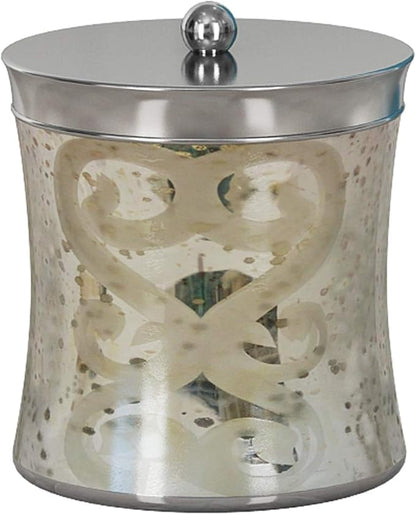 nu steel Mercury Glass Bathroom Vanity Countertop Storage Organizer Canister Jar for Cotton Swabs,Rounds,Balls,Makeup Sponges,Bath Salts-Etched/Mercury
