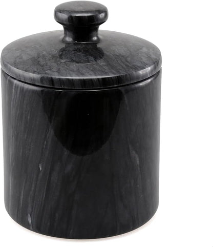 Creative Home Hand Carved Natural Black Marble Storage Jar Heavy Duty Taiwan Yushan Stone for Cotton Balls Jewelry Bathroom Essentials Chemical-Free and Eco-Friendly, 3.8 Diam. x 5.2 H Inch