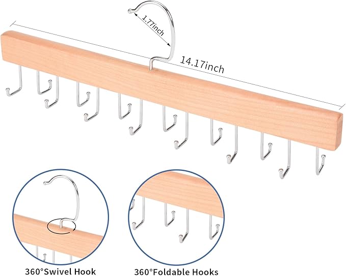 Tie Hanger, Space Saving Bra, Tank Top, Belt Storage Rack, 14 Foldable Hooks, Suitable for Closet Organizers and Storage