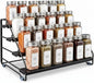 4 Tier Spice Rack Organizer for Cabinet, Step Adjustable Spice Shelf Seasoning Organizer with Non Slip Tiers, Expandable Metal Spice Rack for Kitchen Countertop, Pantry, Cupboard – Black