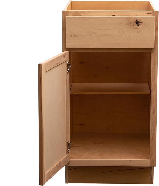 Quicklock RTA (Ready-to-Assemble) | Base Kitchen Cabinets - Shaker Style | Made in America (Raw Hickory, 12" Wx34.5 Hx24 D Base)