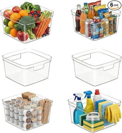 MOONEDGE 6-Pack Clear Cube Storage Bins,10" x 10" x 6" Open-Top Plastic Organizer Boxes, Square PET Containers for Closet,Pantry,Kitchen,Fridge,Playroom,Bathroom,Undersink and Vanity Organization