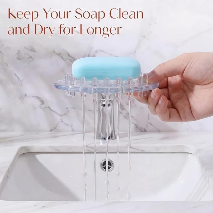 4 Pcs Plastic Soap Holder Soap Dish Bar Saver Tray with Holes Sponge Holder for Kitchen Bathroom Shower Counter, 4.5 x 3 x 0.7 Inches (Clear,Light Gray)