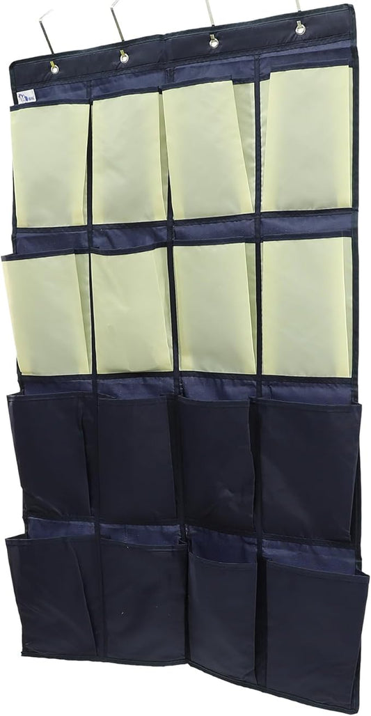 Milisten The Door Shoe Organizer with 16 Pockets Blue and Yellow Oxford Fabric Hanging Shoe Bag for Closet Storage Space-saving for Men Women