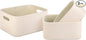HofferRuffer Faux Leather Storage Baskets Bins with Velvet Lining for Organizing, Storage, Gifts, Set of 3 Nesting Shelf Baskets Decorative Storage Boxes for Home Organization (Cream White)