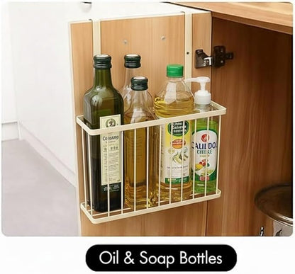 Feriha Over Cabinet Door Organizer with Towel Bar | 3-Height Adjustable Kitchen Cabinet Rack for Cutting Boards, Lids & Towels | Space-Saving Matte Black Holder (Ivory)