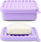 Superior Leak-Proof Silicone Travel Soap Case with Drainage Lid/Layer, Compact Bar Soap Container, Durable Soap Holder for Camping, Gym, and Travel Size Toiletries (Light-Purple)
