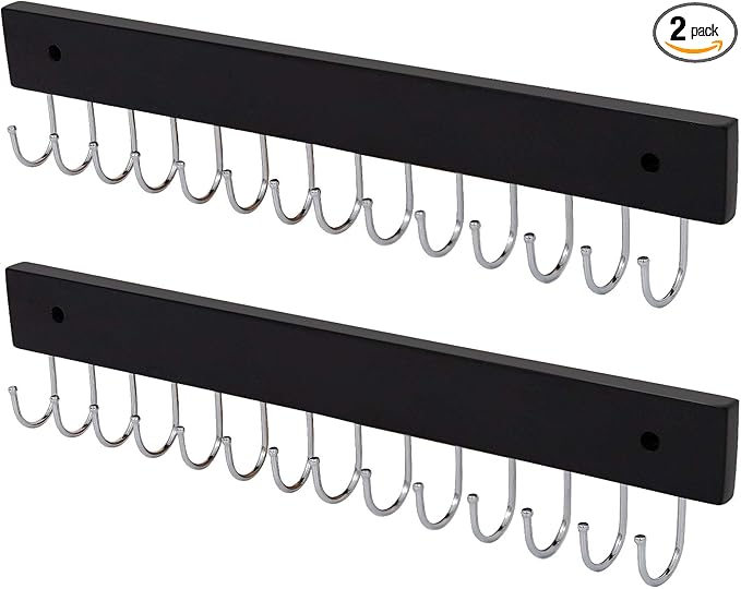 SCUNDA Wall Mounted Necklace Holder, Classic Style Necklace Holder, Tangle-Free Wall Jewelry Organizer with 28 Hooks(2 Packs,Black)