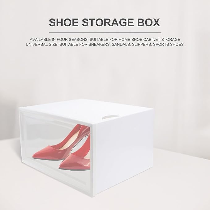 Zerodeko Stackable Sneaker Storage Box Flip Lid, White 33.5×24.5×17.5cm Pp Plastic Shoe Organizer for Home and Closet