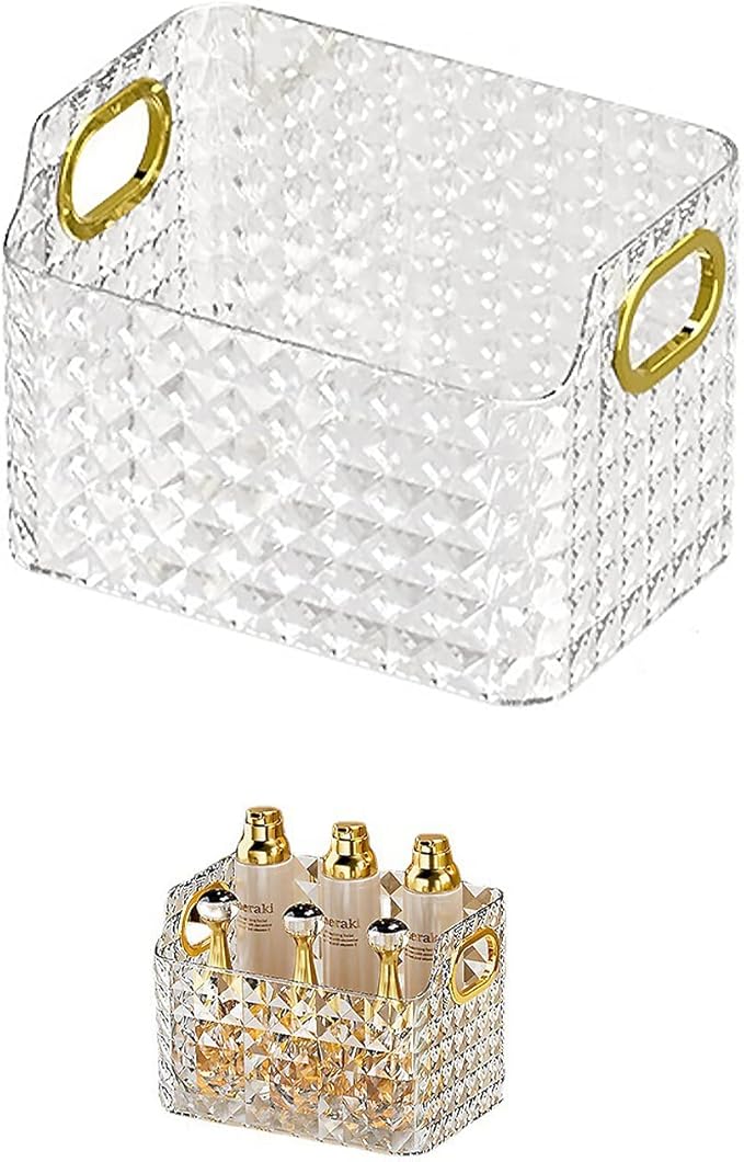 Cosmetics Makeup Organizer,Clear Diamond Crystal Makeup Organizer,skincare organizers,for Vanity Decor,Bathroom Countertops,Desk Storage Container,Cosmetic Display cases (White)