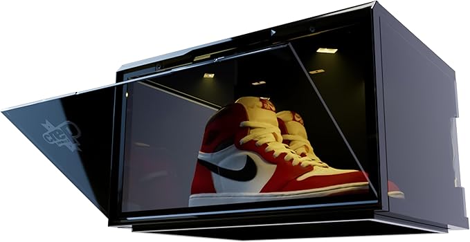 Crep Protect Clear Shoe Box with LED Light - Crates 3.0 Stackable Sneaker Display Case with Drop Front Door, Shoe Storage Organizer, UV Protection, Fits High Tops up to US 13