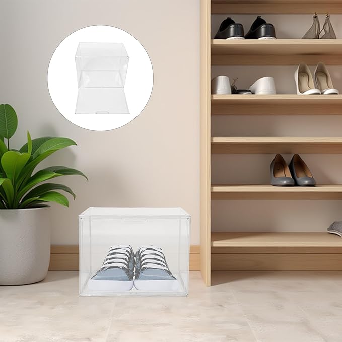 Milisten Acrylic Extra Large Shoe Storage Box 45x33x33cm, Plastic Stackable Organizer with Front Door, Sneaker and Boot Display Case for Entryway and Closet