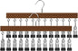 Closet Organizer with 12 Clips, 2 Pack Closet Space Savers for Hanging Clothes, Wooden Pants and Leggings Hangers with 360° Rotating Hook, Space-Saving Hat Scarf Clothespins, Walnut Wood Color