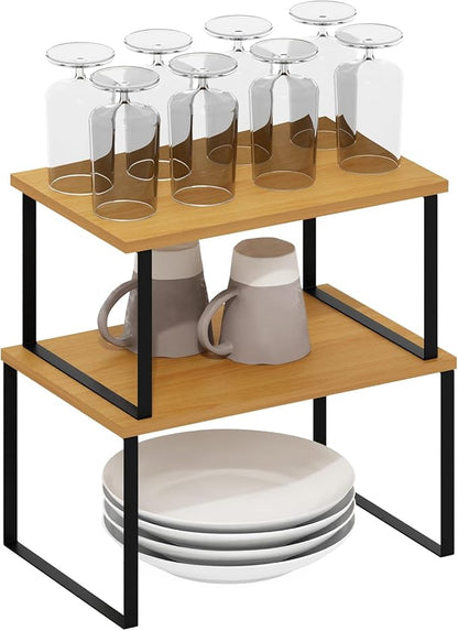 Furinno RAVEL Kitchen Countertop Organizer Set of 2, Counter Shelves, Kitchen Storage, Expandable, Stackable, Spice Rack, for Kitchen, Pantry, Coffee Bar, Beech