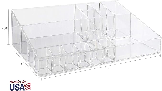 STORi Audrey Clear Vanity Makeup Organizer | 15-Compartment Holder for Brushes, Eyeshadow Palettes, & Beauty Supplies | Stacks on Audrey Storage Drawers | Made in USA