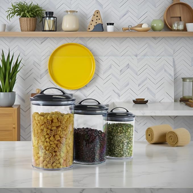 Calypso Basics by Reston Lloyd Acrylic Storage Canisters, Set of 3, Black