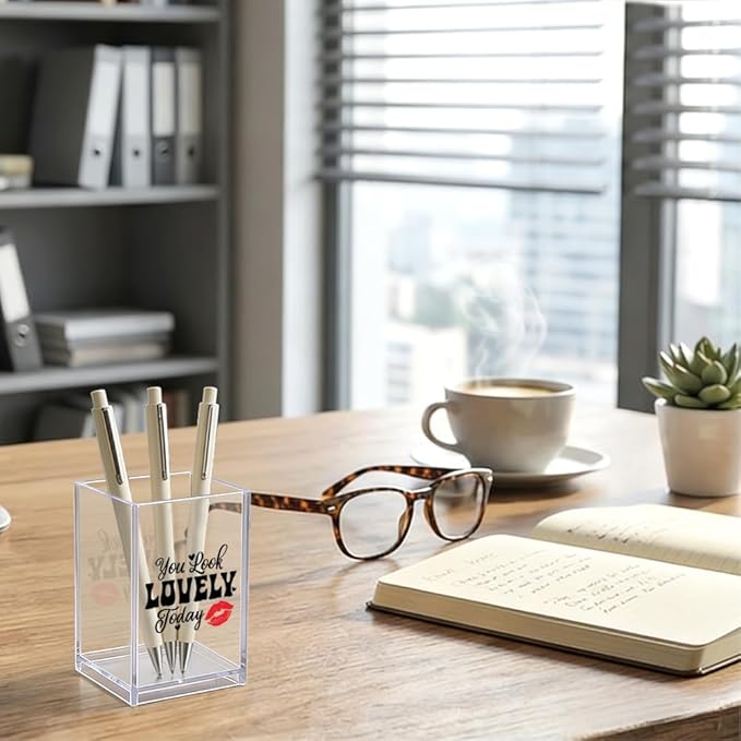 You Look Lovely Today Acrylic Makeup Brush Organizer Holder, Cute Lipstick Pen Pot, Positive Affirmation Gifts for Women Makeup Lover Friend Coworker Sister Mom, Makeup Vanity Desk Organizer
