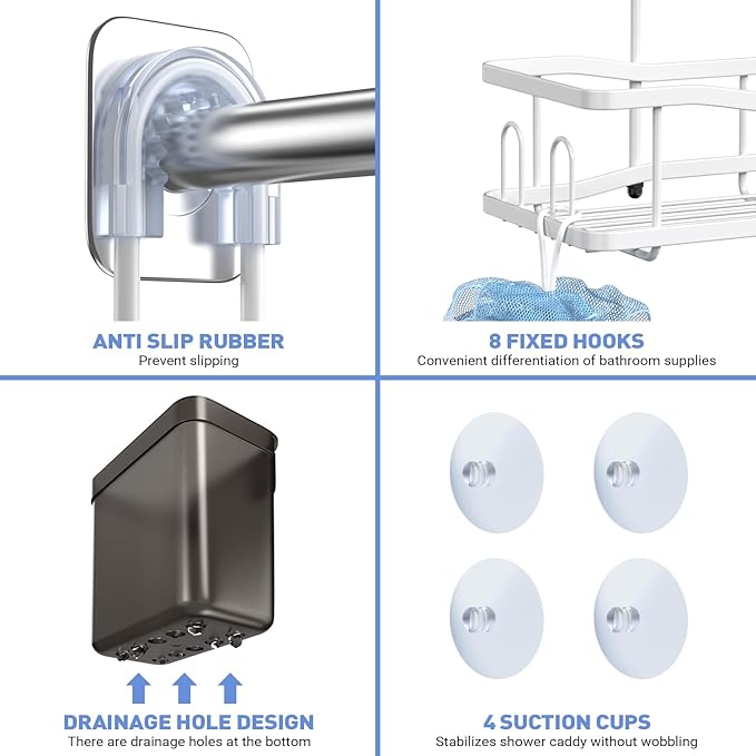 Aitatty Hanging Shower Caddy Bathroom Organizer: Rustproof Shower Shelf Racks Over Shower Head - No Drilling Inside Bath Shower Rack Shelves Over Showerhead for Shampoo with Soap Holder White