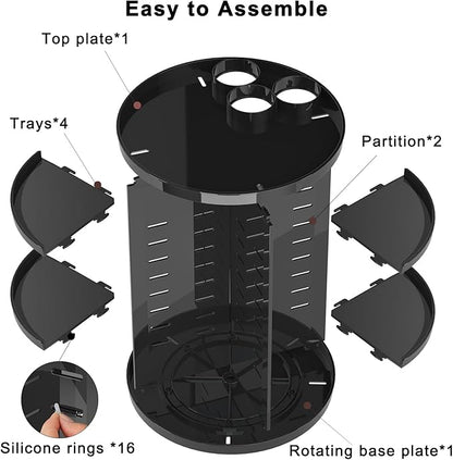 Jiavarry Rotating Makeup Organizer for Vanity, 360 Spinning Skincare Organizers with Adjustable Trays, Make Up Desk Storage Carousel Rack, Cosmetic Display Cases for Dresser Bathroom Countertop Black