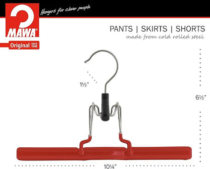 Mawa by Reston Lloyd Non-Slip Space Saving Clothes Hanger with Clamp for Pants and Skirts, Style M/26, Set of 2, Red