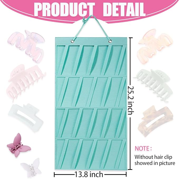 Claw Clip Organizer,Large Hair Clip Organizer,Premium Felt Hanging Claws Clips Storage Hanger for Girls Women Hair Clip,Banana Clip,Bows(NO Accessories) Display Stand for Wall Door Closet (Blue-green)