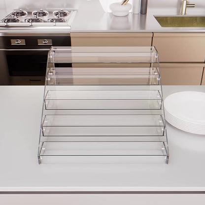 Tiered Spice Rack Acrylic, 5 Tier Clear Spice Rack Organizer for Cabinet, Vertical Spice Rack Shelf Durable Kitchen Seasoning Organizer for Countertop, Cabinet, Pantry, Kitchen Storage (5 Tier)