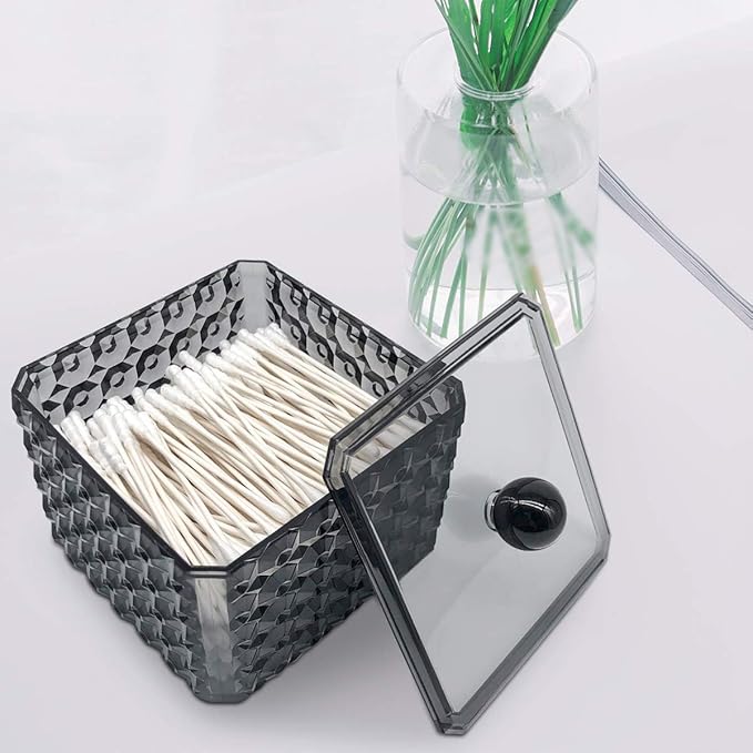 Jutoe Qtip Dispenser, Acrylic Cotton Pad Container, Swab Holder for Makeup Sponges, Hair Band - Brushed Nickel 1PCS