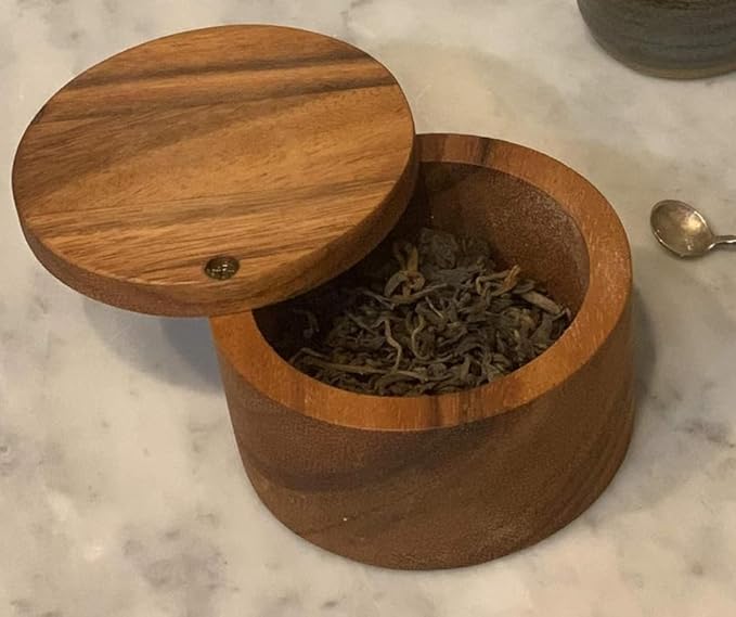 Acacia Wood Salt cellar bowl Box with Swivel Lid – Wooden Salt box for Kitchen Countertop, Salt Keeper for Cooking, Spices & Seasonings