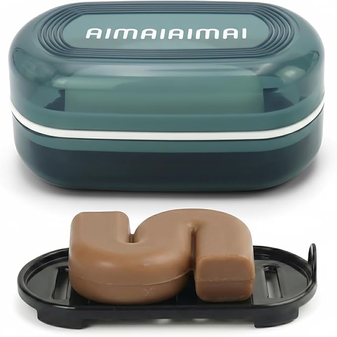 AIMAIAIMAI Travel Soap Container, Travel Soap Box with Removable Draining Layer for Camping, Gym (Blue Style A)