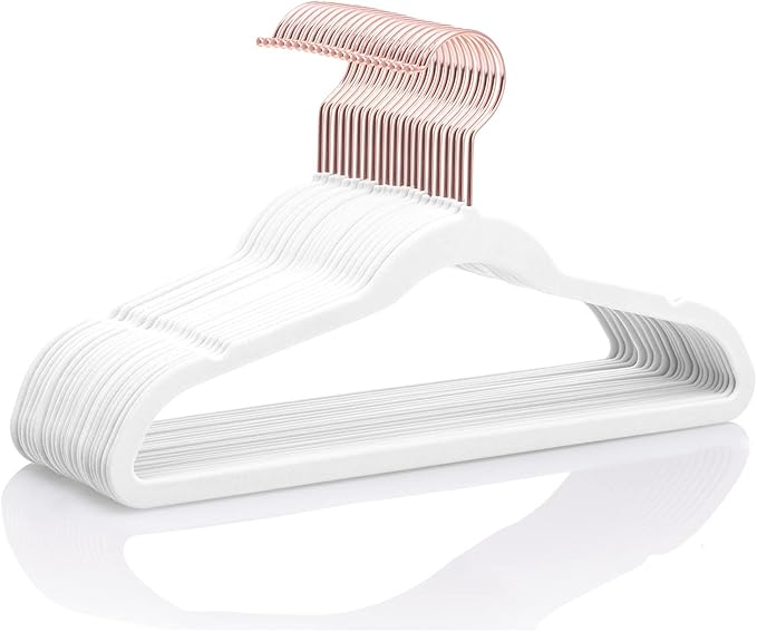 MIZGI Kids Velvet Hangers,Non-Slip Big Kids Hangers,14 Inch Hangers for Youth,Teen Clothes,Pack of 50（White/Rosegold）