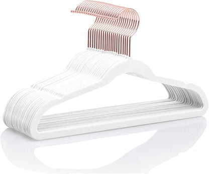 MIZGI Kids Velvet Hangers,Non-Slip Big Kids Hangers,14 Inch Hangers for Youth,Teen Clothes,Pack of 50（White/Rosegold）
